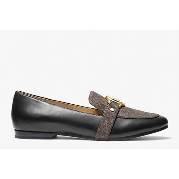 Michael Kors Womens Rory Loafer 6.5M Brown & Black Leather/Canvas Slip-On Shoes - Picture 5 of 7